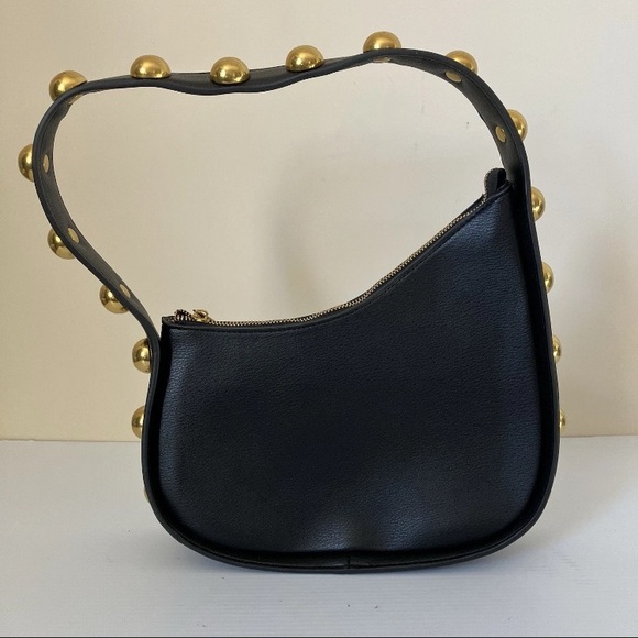 BCBGeneration Black Faux Leather Asymmetrical
Hobo Bag w/ Gold Tone Stud Strap - Picture 5 of 10